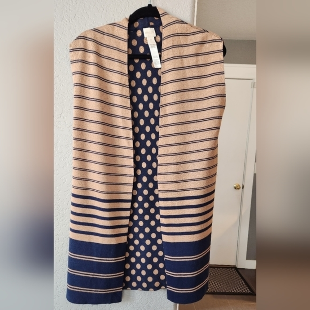 Chicos Reversible Sweater Vest Tan/Navy Stripe, Polka Dots, Size 0 (4/6)